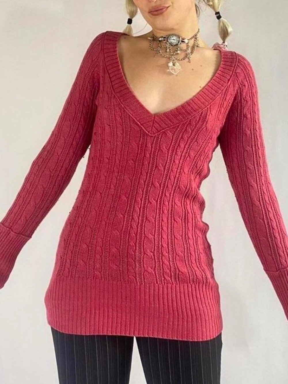 Vintage Y2K American Eagle Cable Knit Long Sleeve Top
